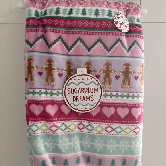 GINGERBREAD 50X70 Plush to Sherpa Throw Blanket Super Soft NEW Christmas Hearts - Picture 2 of 8